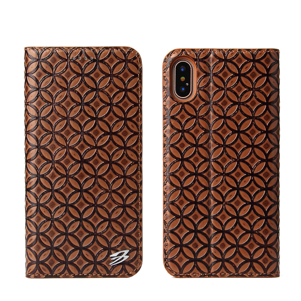 iPhone X Leather Case with Coin Pattern Design