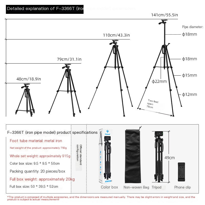 F3366 Camera Tripod 360 Live Stand 1.4m Fishing Light