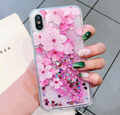 Trendy Summer Pink Peony Phone Case with Glitter Sand