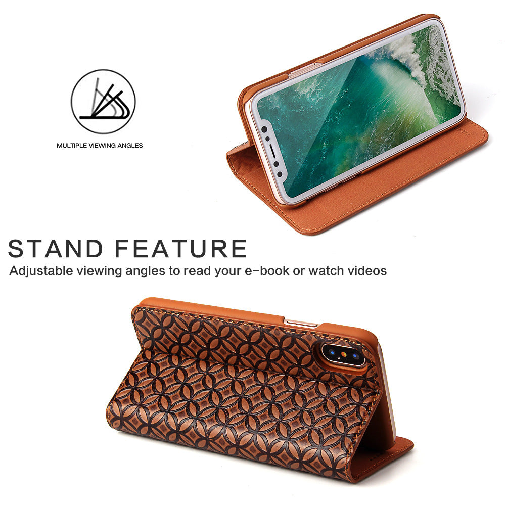 iPhone X Leather Case with Coin Pattern Design