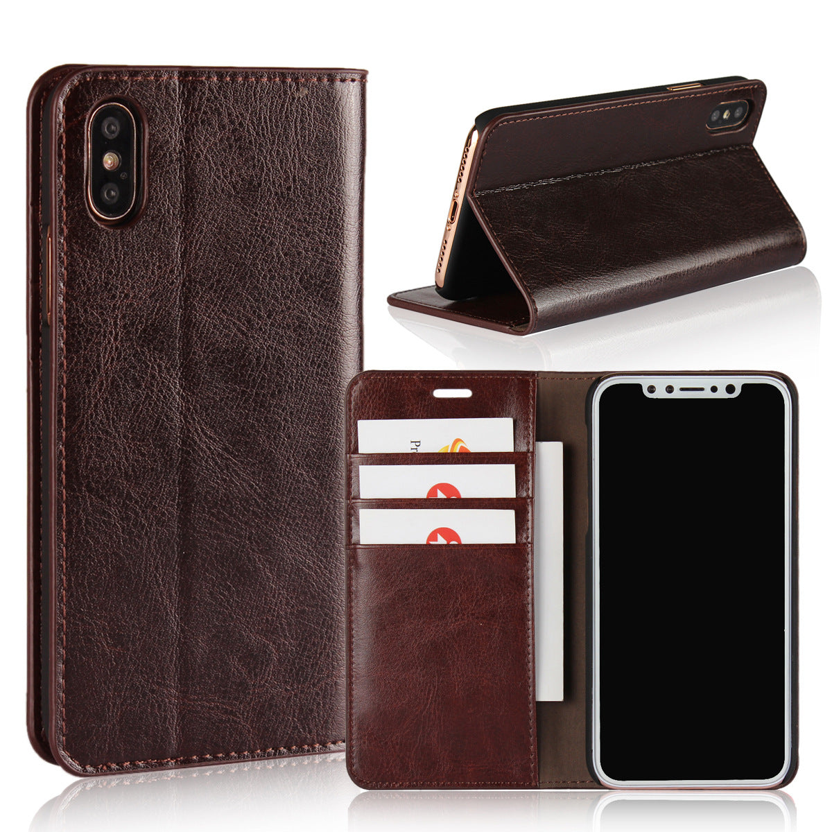 Crazy Horse Leather Phone Case Wallet with Stand