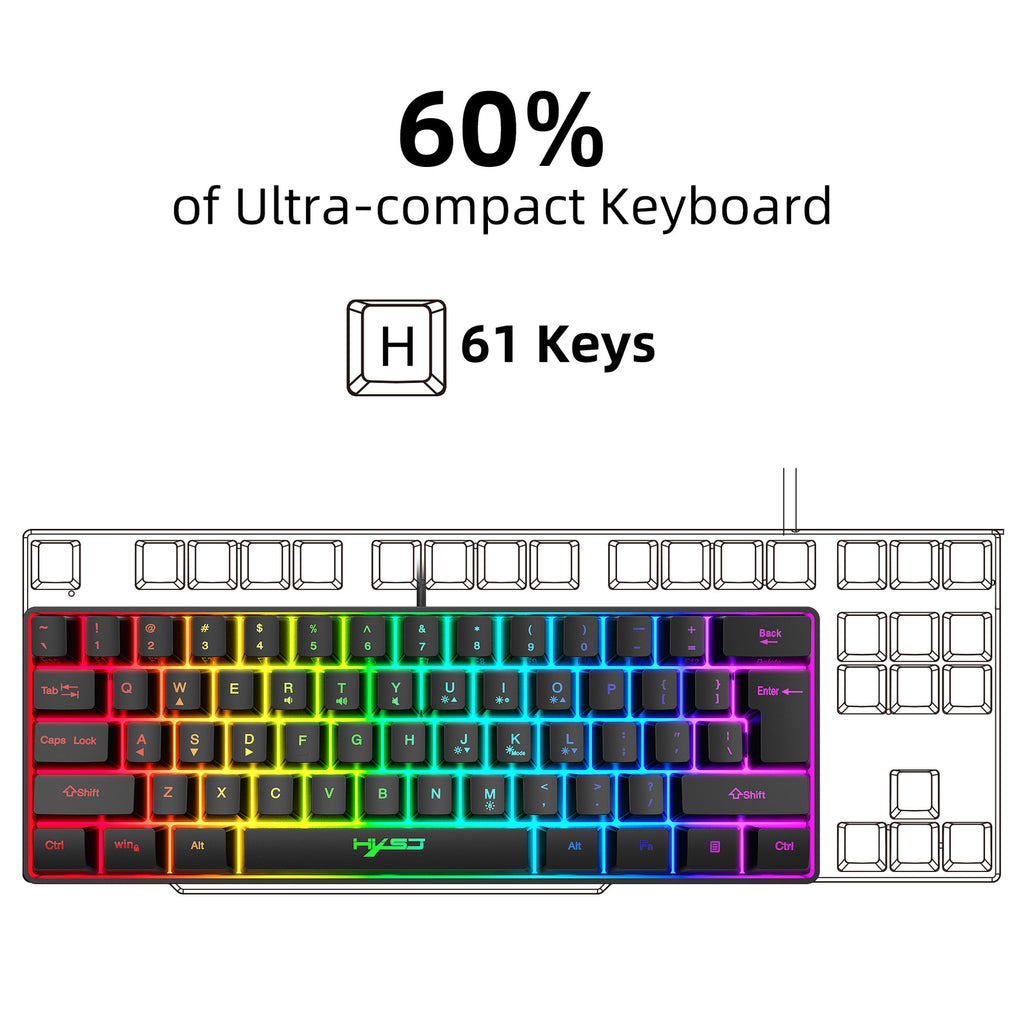 61-Key RGB Gaming Membrane Keyboard with Shortcuts