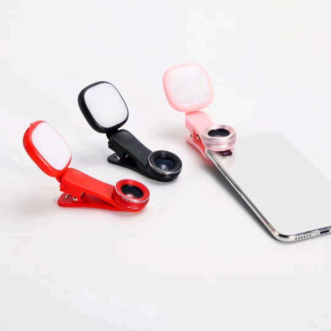 LED Selfie Light with Wide-Angle Macro Lens (3-in-1)