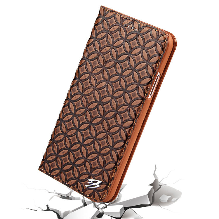 iPhone X Leather Case with Coin Pattern Design