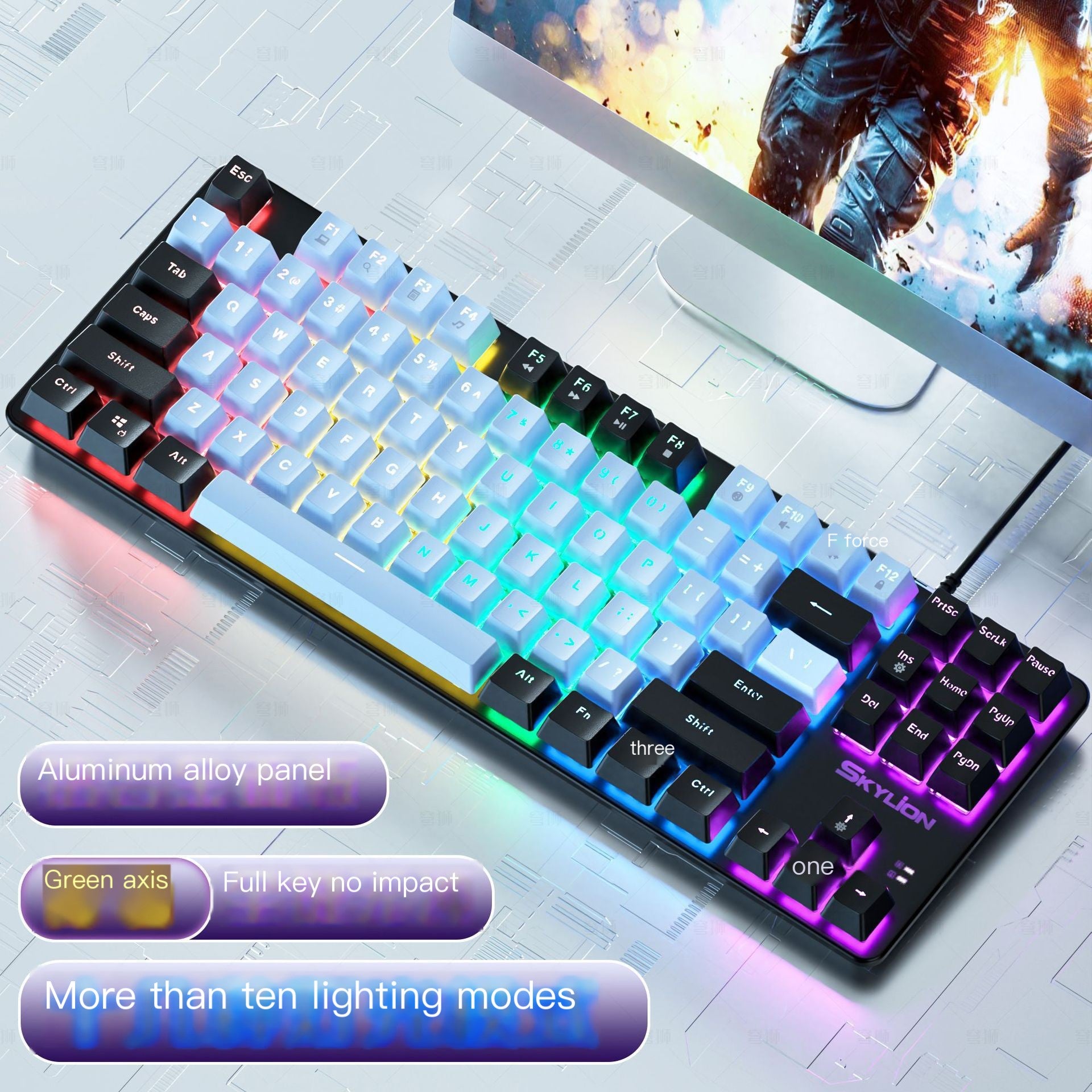 H87 Mechanical Wired Dual Color Keyboard for Gaming