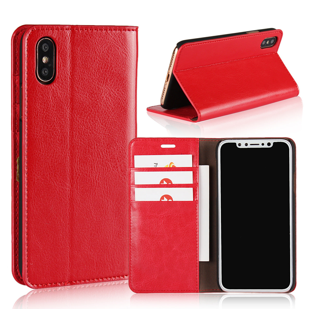 Crazy Horse Leather Phone Case Wallet with Stand