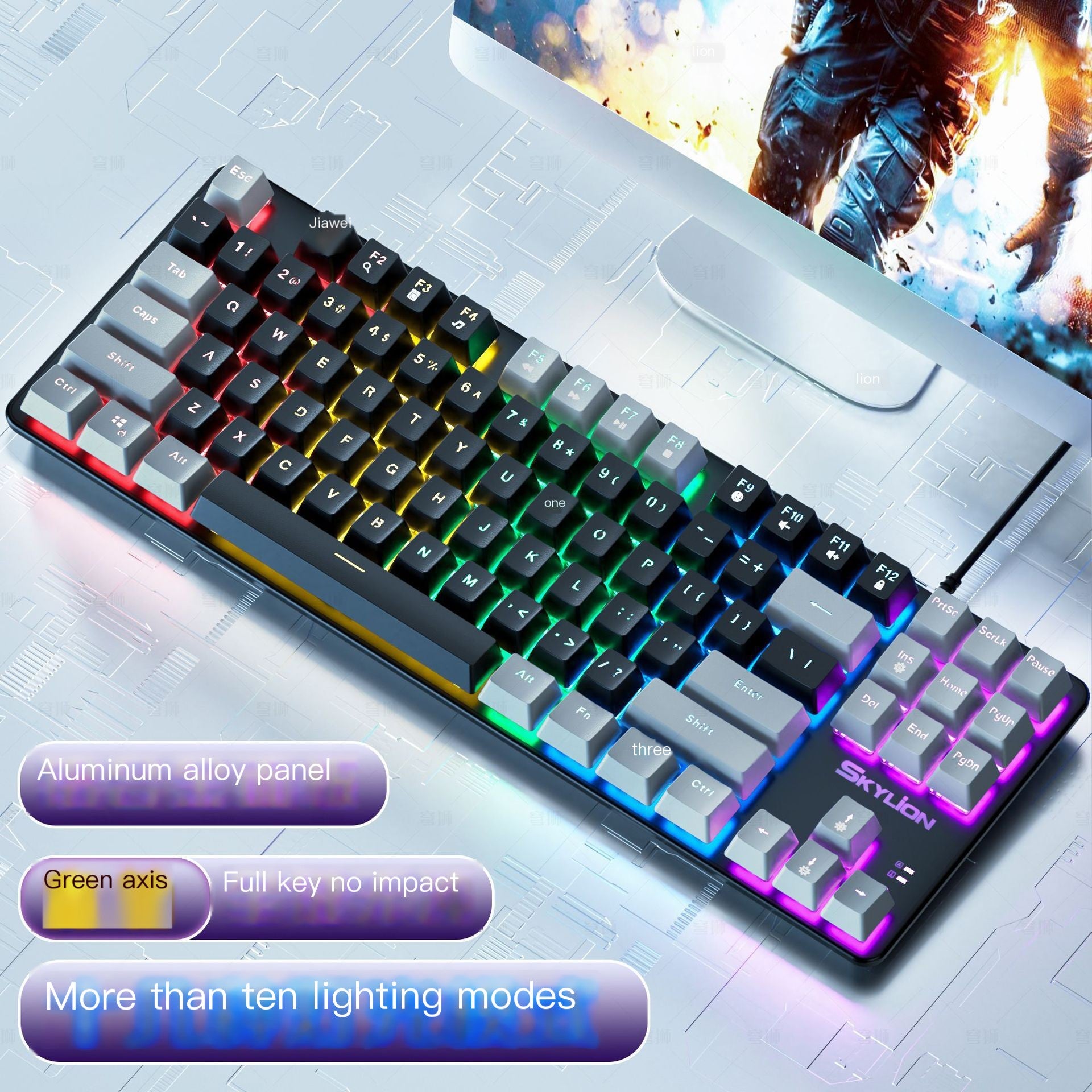 H87 Mechanical Wired Dual Color Keyboard for Gaming