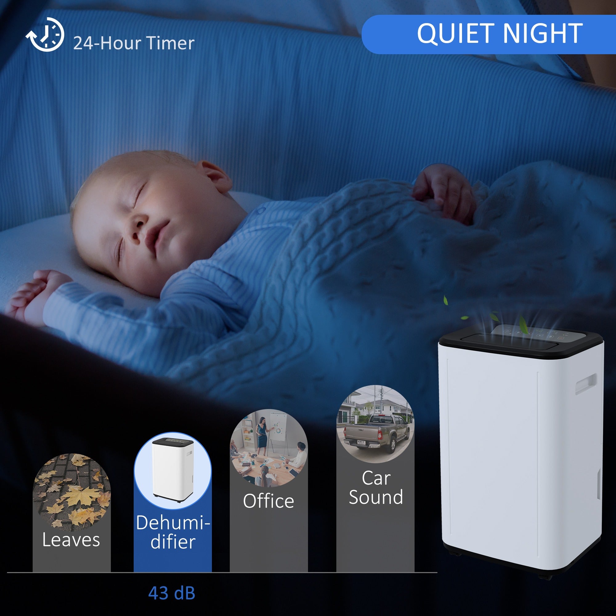 6000mL Portable Dehumidifier, 24H Timer, 20L/Day