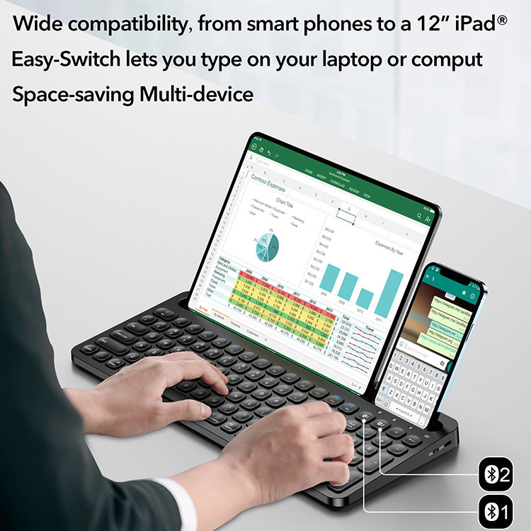 Bluetooth Wireless Keyboard with Slot for Large Tablets