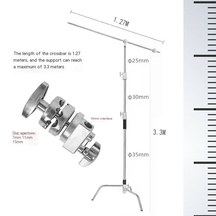 3.3m 40-Inch Stainless Steel C-Shape Lighting Stand