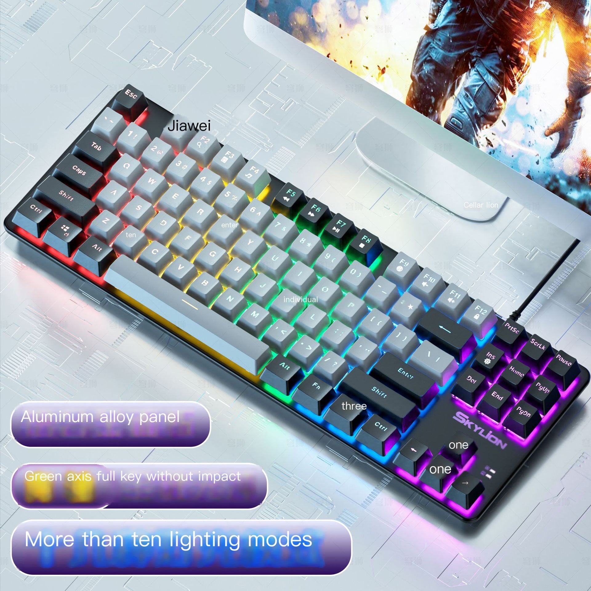 H87 Mechanical Wired Dual Color Keyboard for Gaming