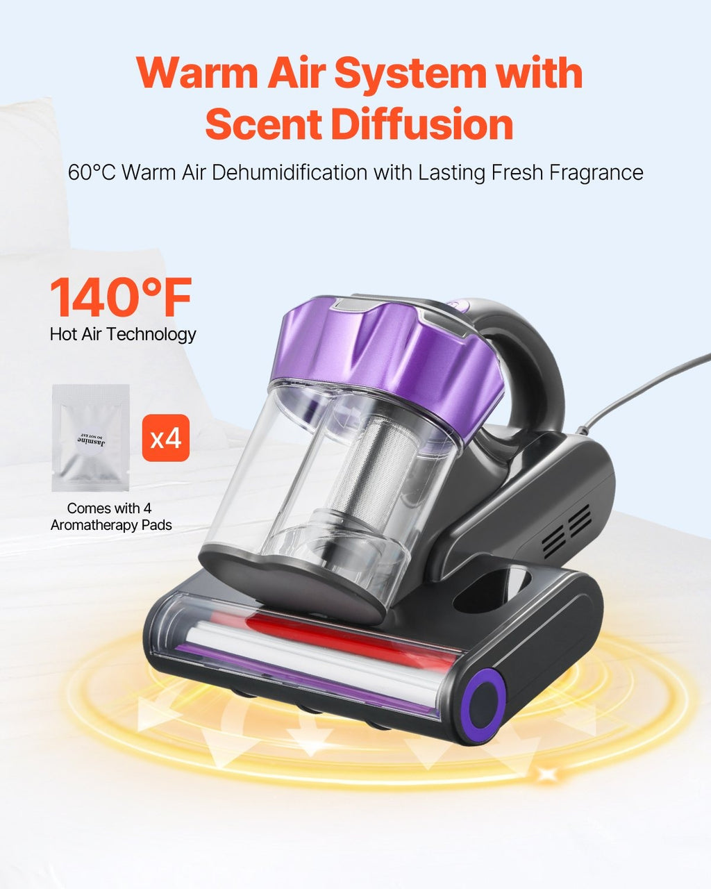 Mattress Vacuum Cleaner 550W with HEPA, Heating & Dual Dust Bin