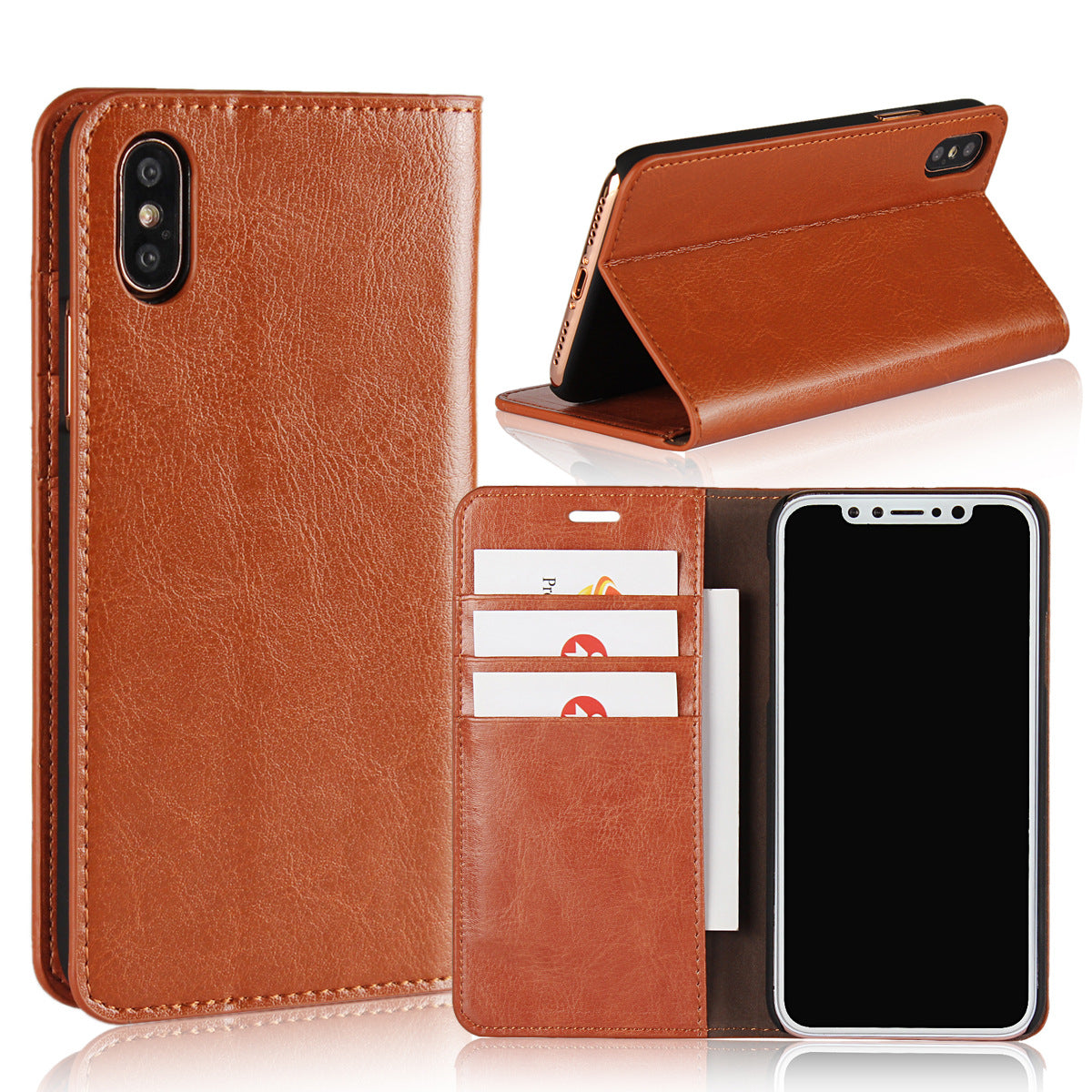 Crazy Horse Leather Phone Case Wallet with Stand